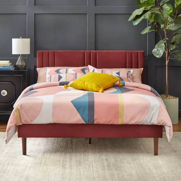 angelo:HOME Sven Upholstered Queen Bed Choice of Pink, Burgundy