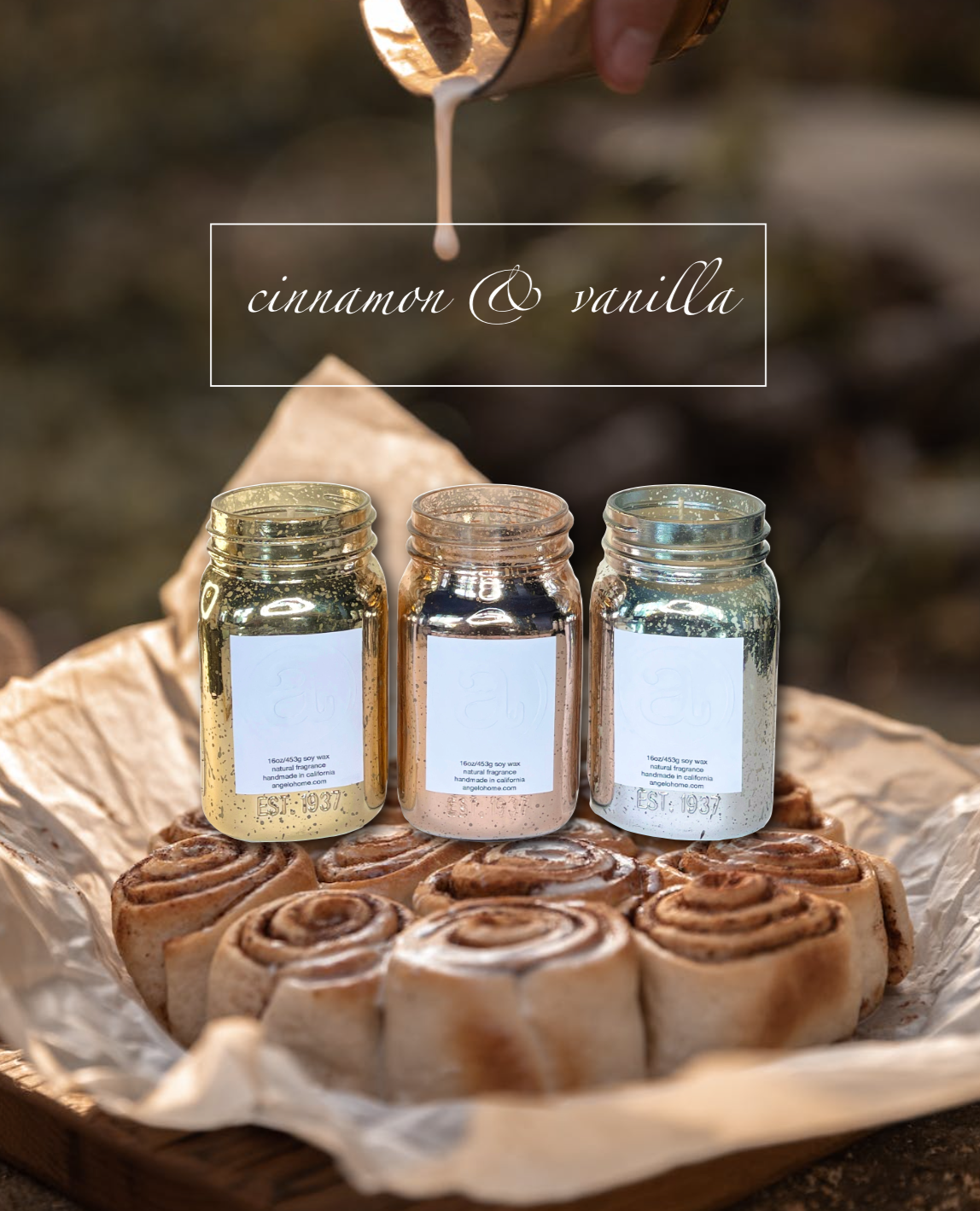 angelo:HOME 16oz Mercury Glass "Cinnamon and Vanilla" scented Candle