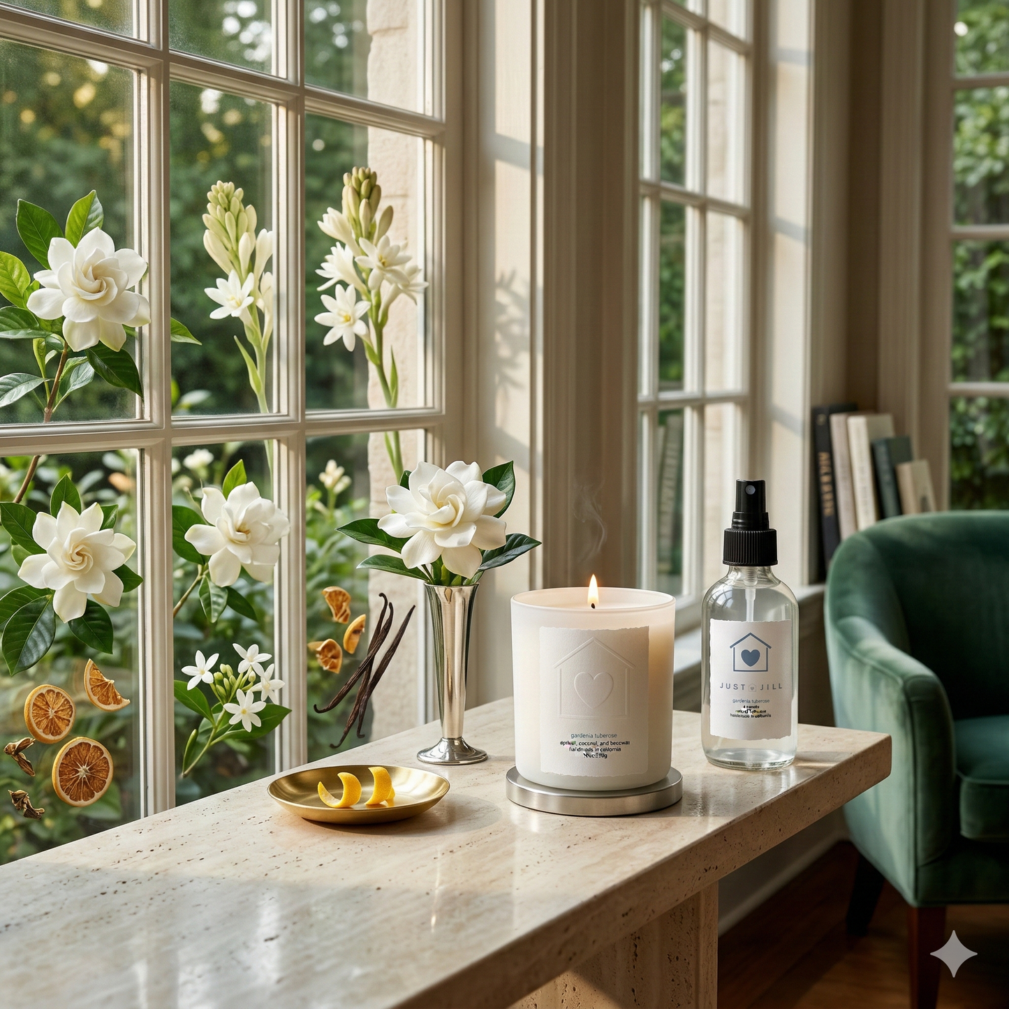 Just Jill Gardenia Tuberose Candle & Room Spray Gift Set