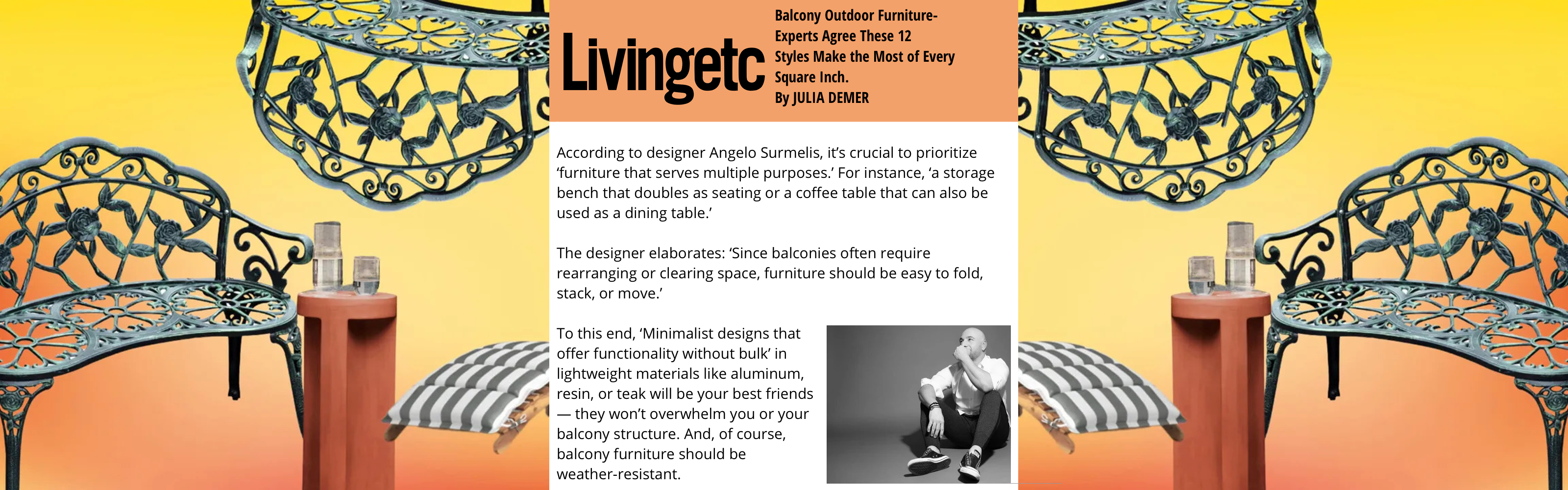 An excerpt from and Article in Living ETC magazine, featuring Angelo Surmelis