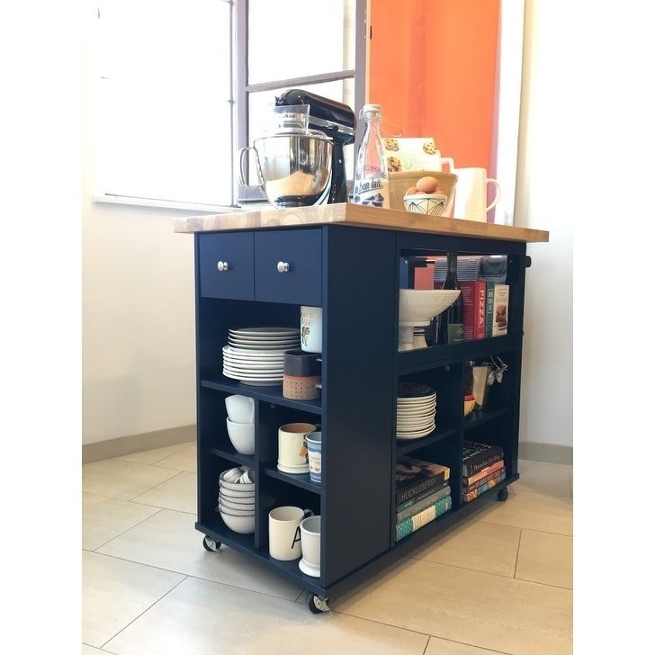 angelo:HOME Kitchen Island/Cart - Boston (Navy) - angelo:HOME - Tables and Storage