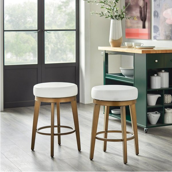 angelo:HOME Swivel Stools - Linden Brass set of 2 (white) - angelo:HOME - Dining Chairs