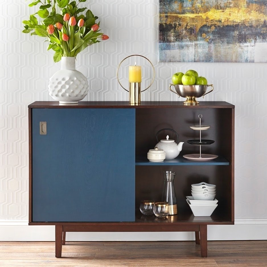 angelo:HOME TV Console/Buffet Cabinet - Menlo (blue/walnut) - angelo:HOME - Tables and Storage