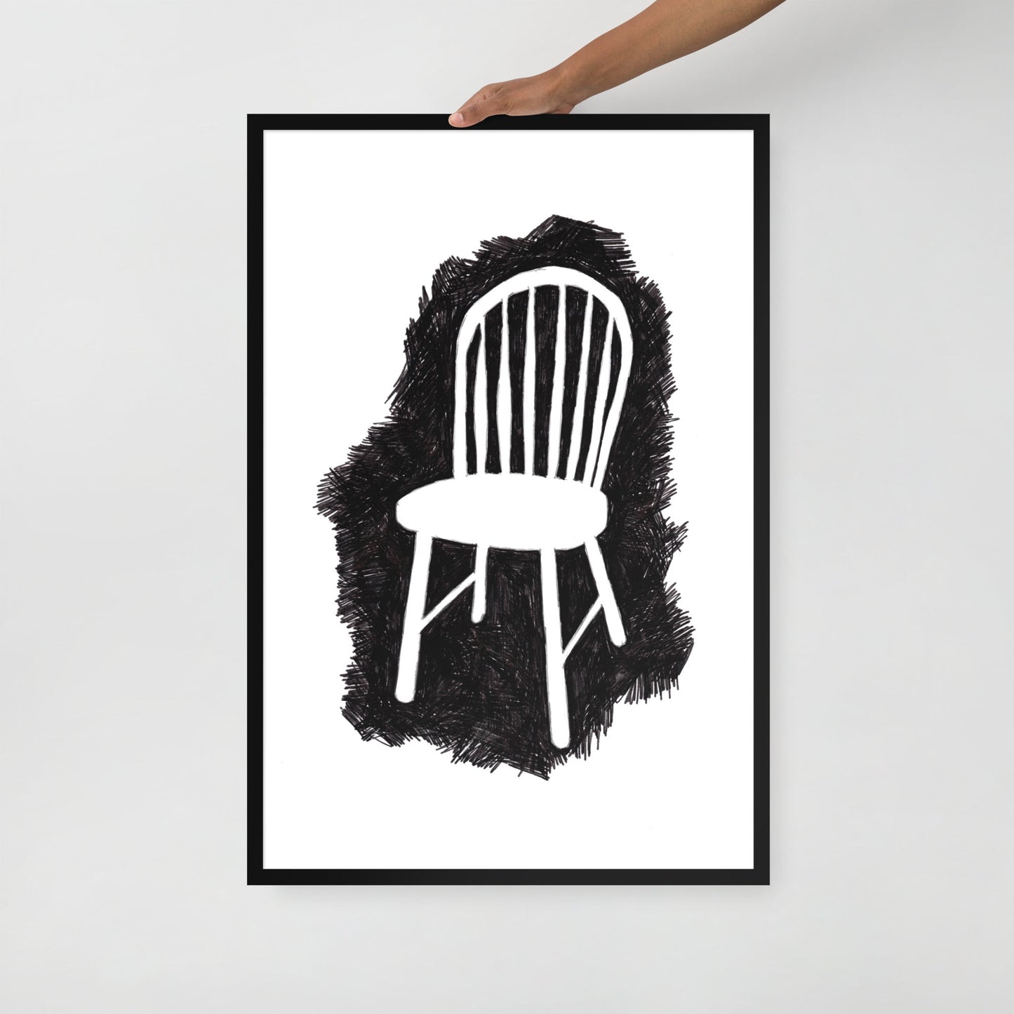 Ink Drawing Framed Print, Wood Chair - angelo:HOME - 