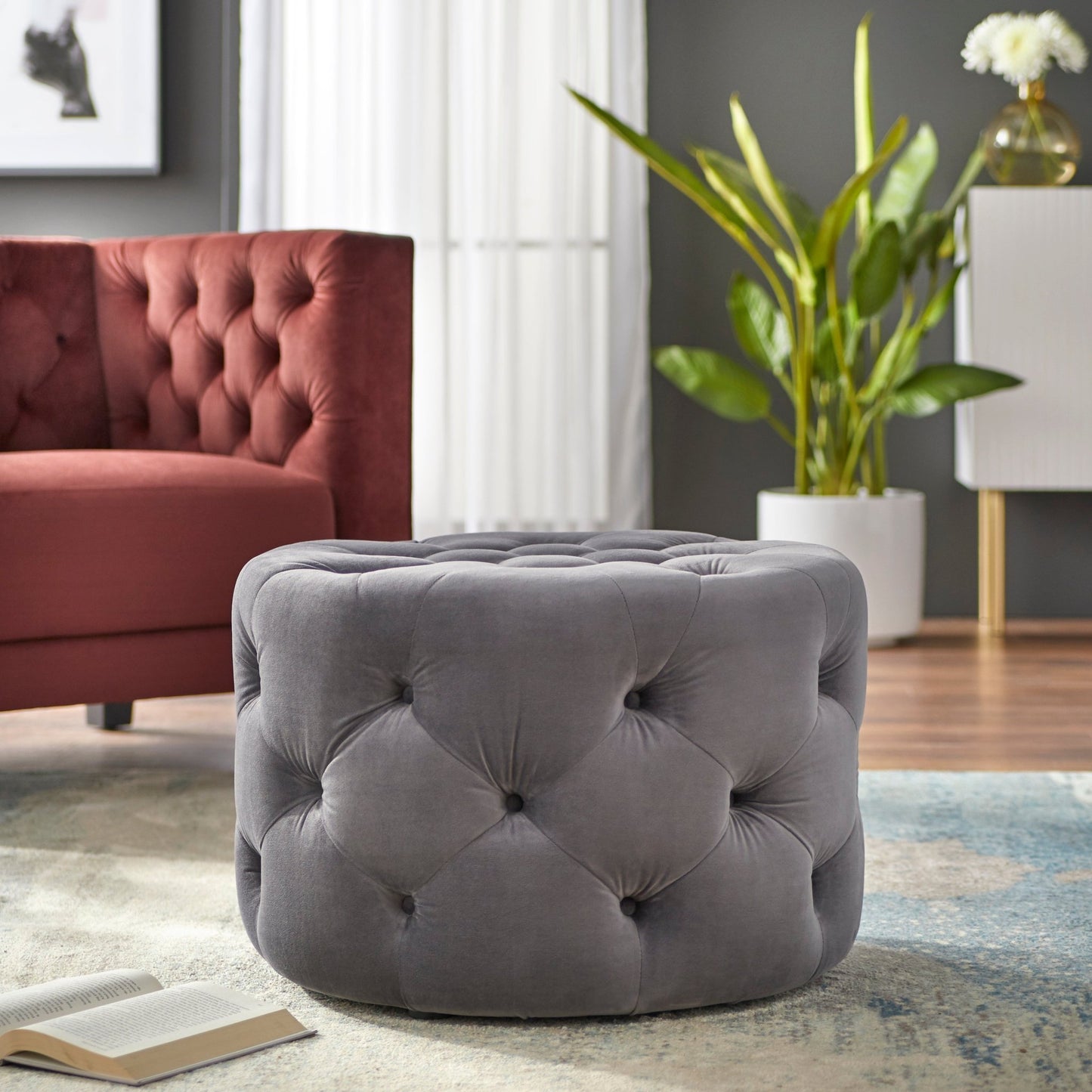 Ottoman - Scopi Round - in Grey - angelo:HOME - Ottoman