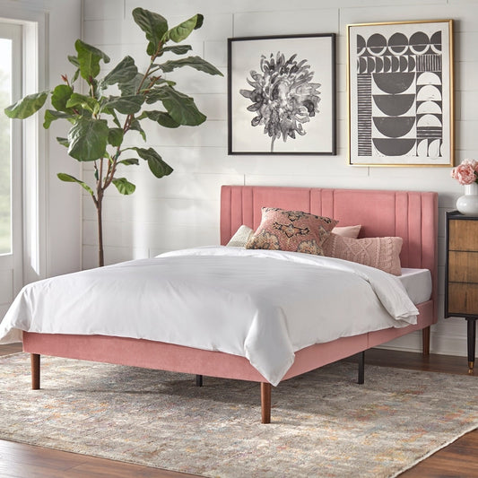 angelo:HOME Upholstered Queen Bed Frame - Sven - Pink