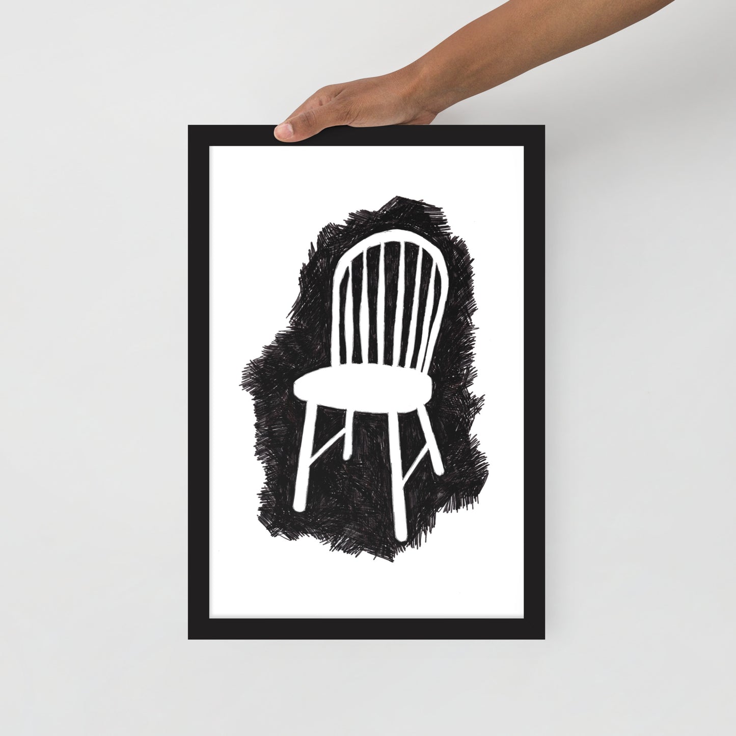 Ink Drawing Framed Print, Wood Chair