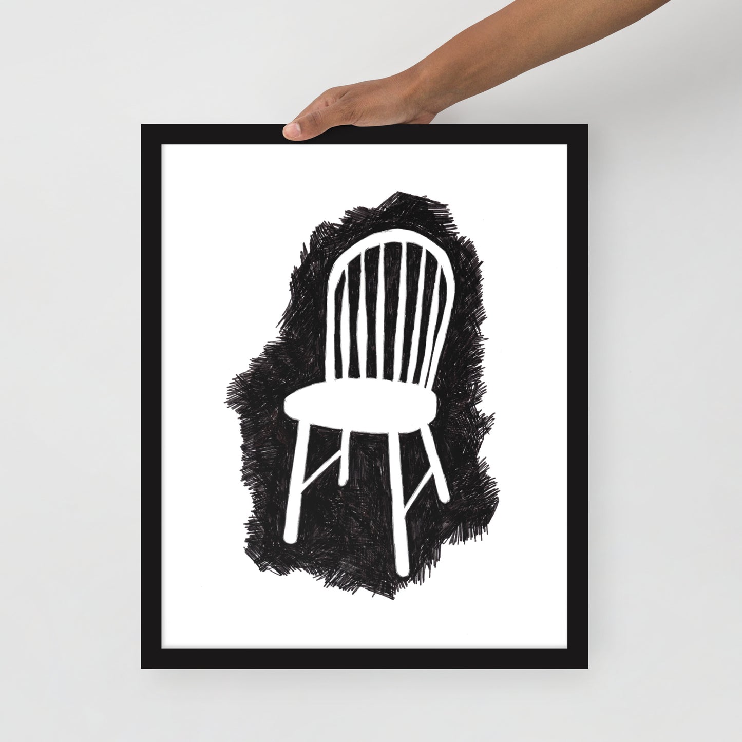 Ink Drawing Framed Print, Wood Chair